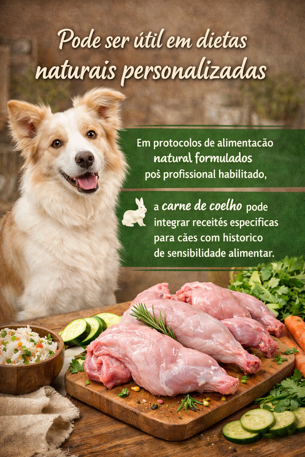 Protocolo alimentar para cães com carne de coelho