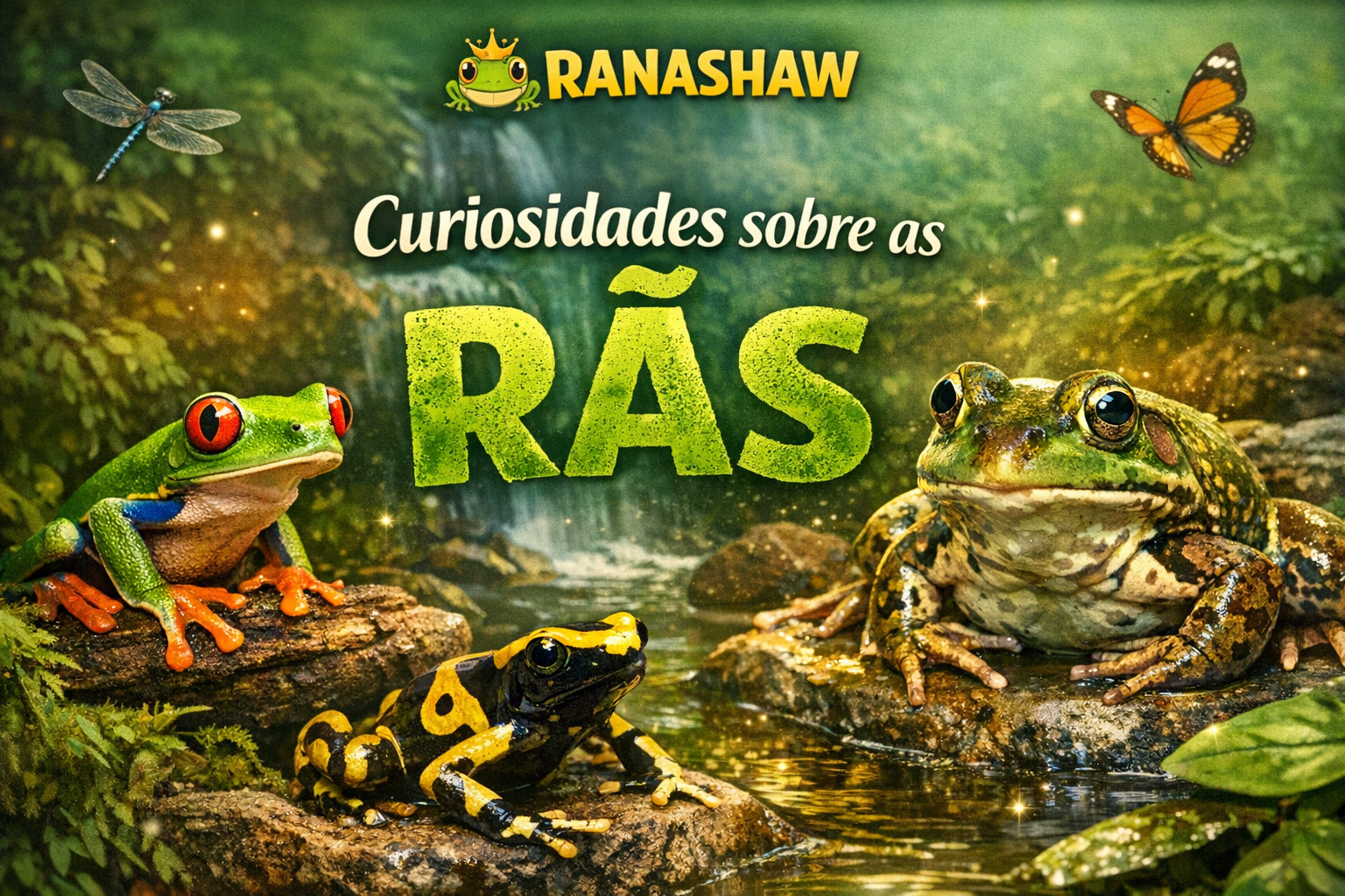 Curiosidades sobre as rãs com diferentes espécies de rãs em ambiente natural